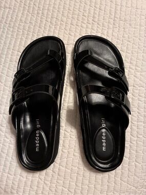 Madden Girl Black Patent Double-Buckle Slide Sandals